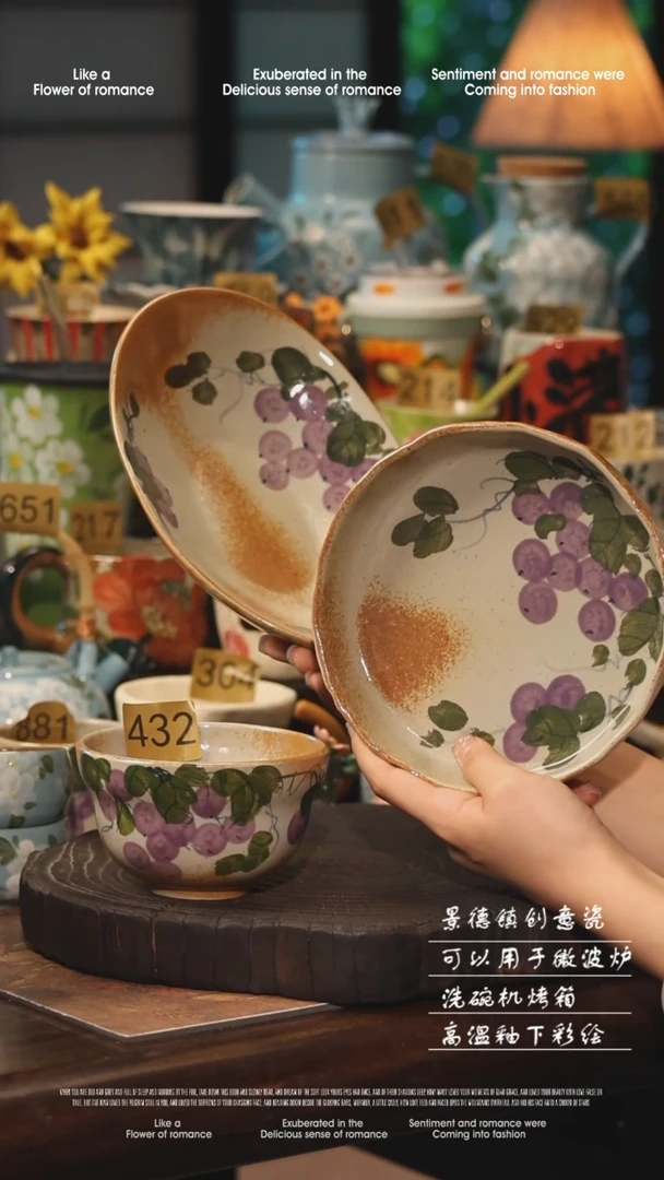 陶瓷三件套景德镇高温釉下彩手工手绘款式