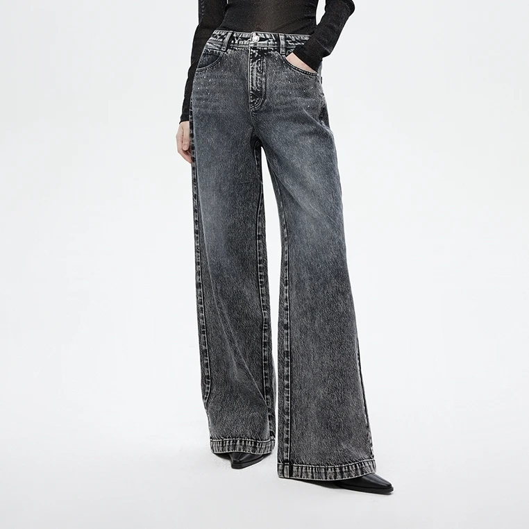 ONLY2025夏季新款显瘦舒适高腰烫钻长裤阔腿裤牛仔裤女|125132065