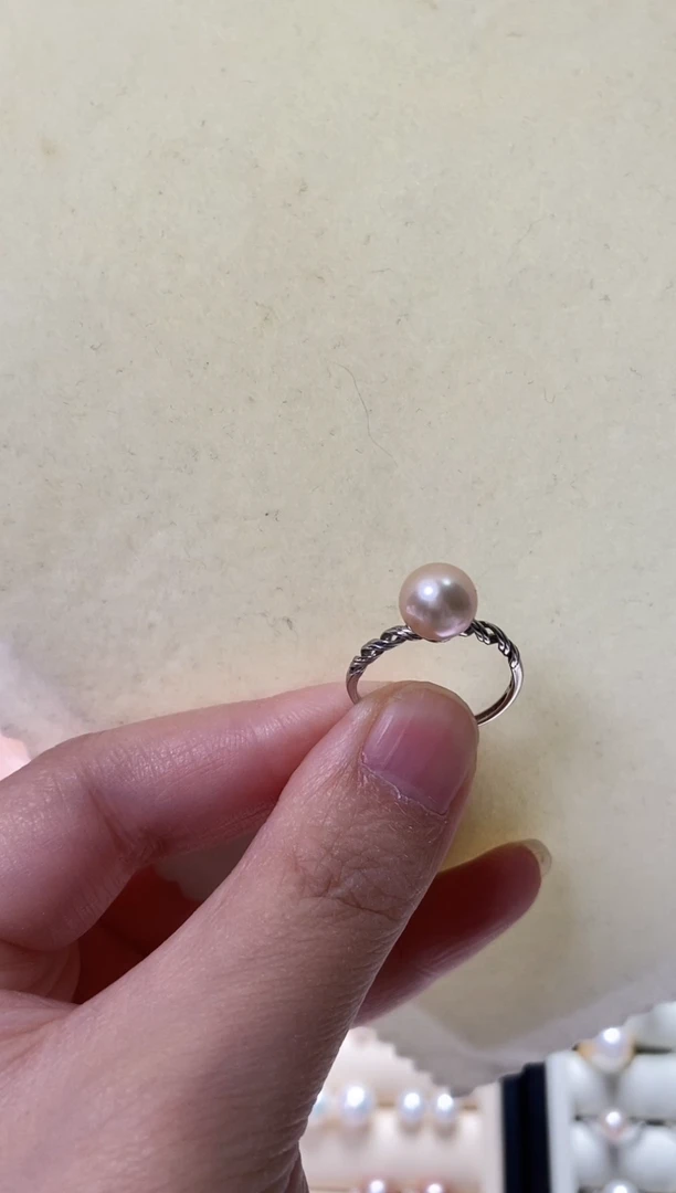 银S925镶嵌戒指淡水珍珠8MM