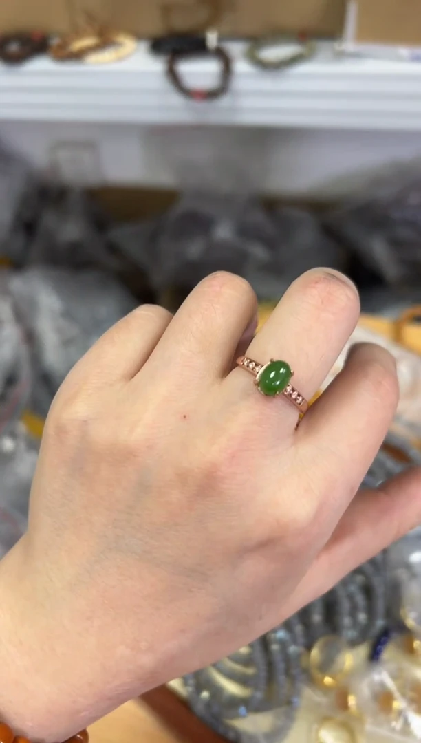 【闪购商品】和田玉戒指银S925镶嵌和田碧玉银镶嵌戒指[0470]