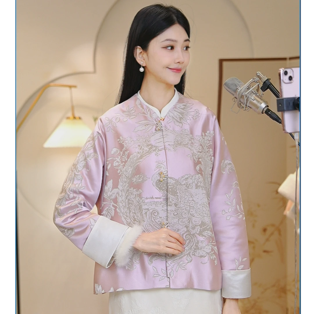 山有色2025新款春季孔雀刺绣圆领禅意茶服外套8357