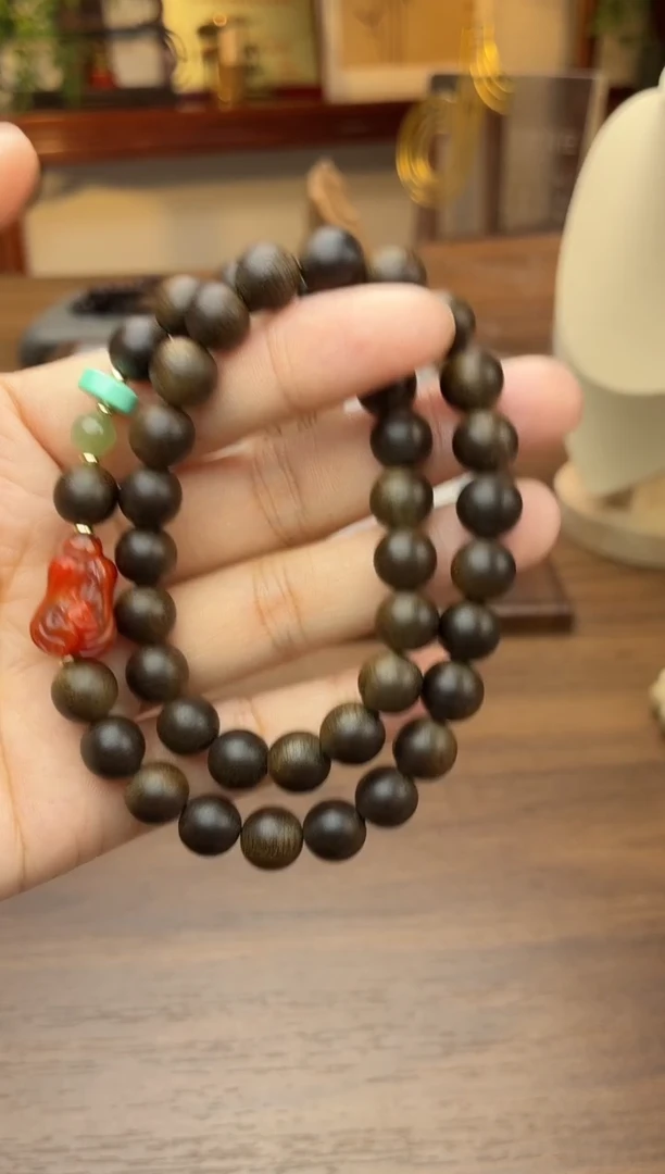 沉香手串沉香【非遗】雷击白棋楠08白菜双圈沉水设计