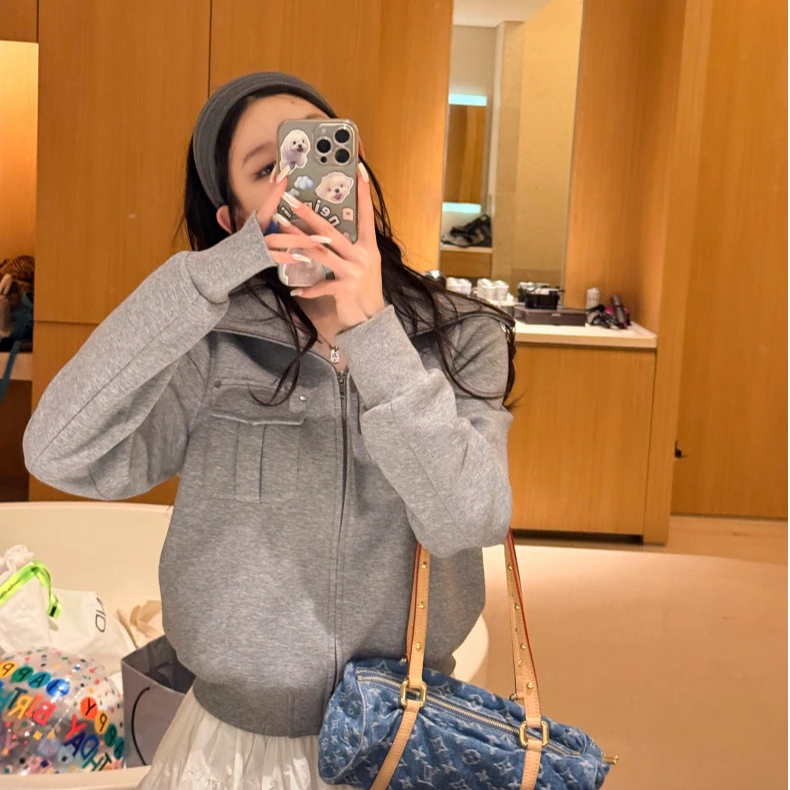 立领拉链卫衣女春秋季新款韩版短款设计感宽松外套