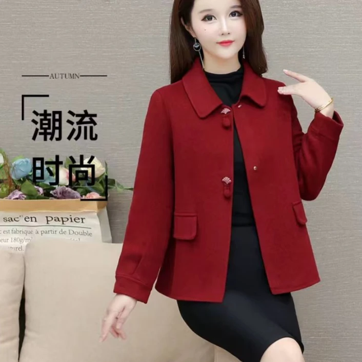 【短款】短款两粒扣秋冬翻领女收口袖小个子短款时尚毛呢外套
