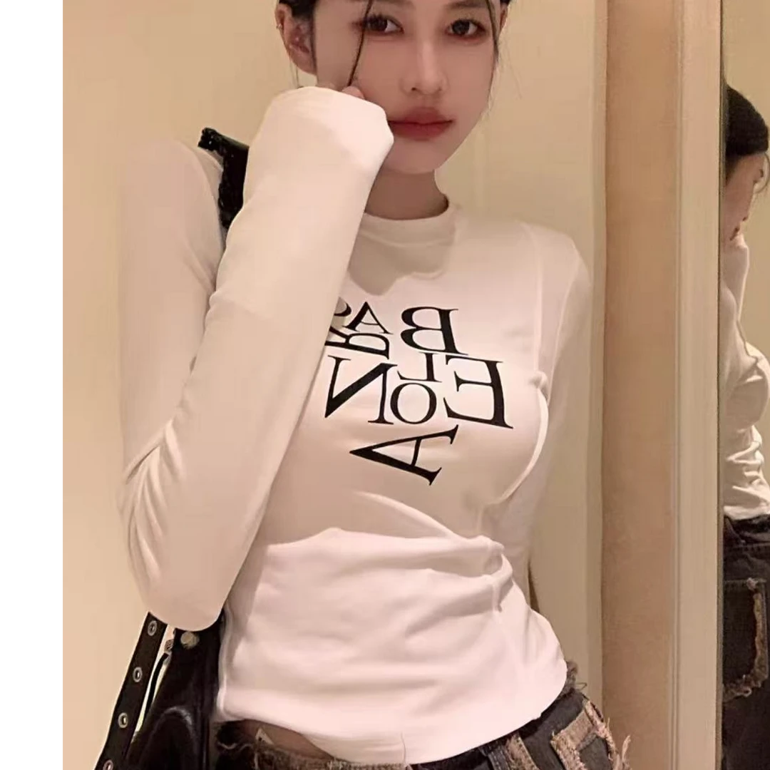 曼家25款春秋款上衣T显瘦百搭时尚女士秋冬圆领紧身