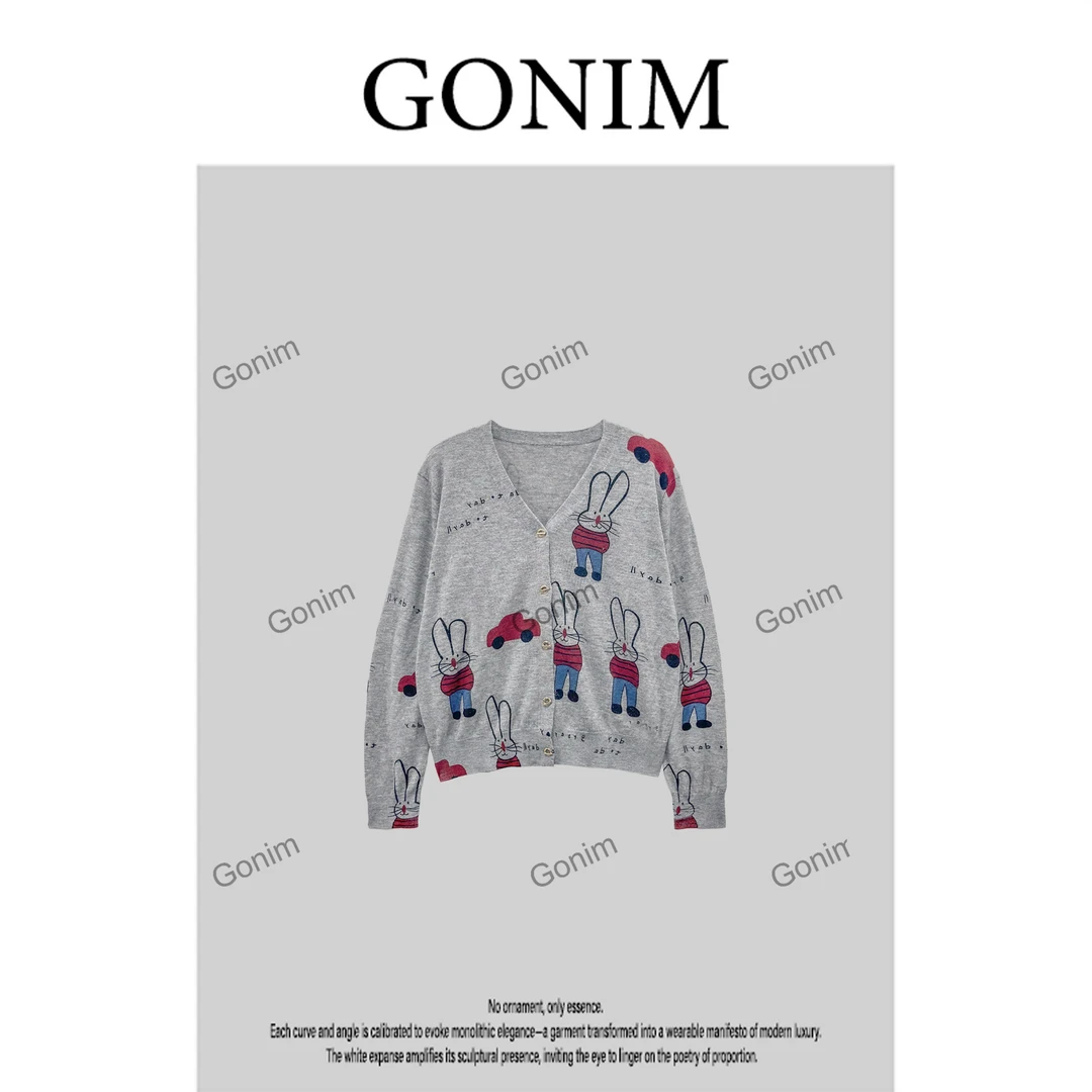 Gonim· "酷酷兔‘’2025早秋针织网红女时尚门襟气质开衫女