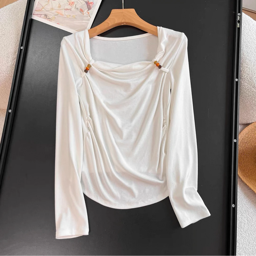 【李姑娘专属】111法式复古串珠设计方领长袖打底