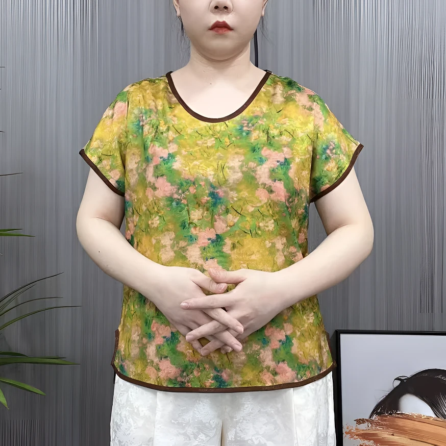 DM276双面穿U领薄款常规款法式中老年女装洋气夏季妈妈装上衣气质