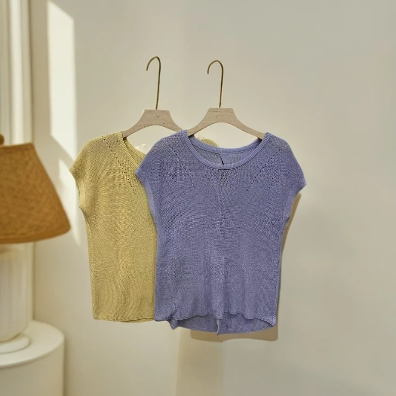 2235无袖曲珠上衣气质时尚百搭女士宽松套头圆领纯色休闲