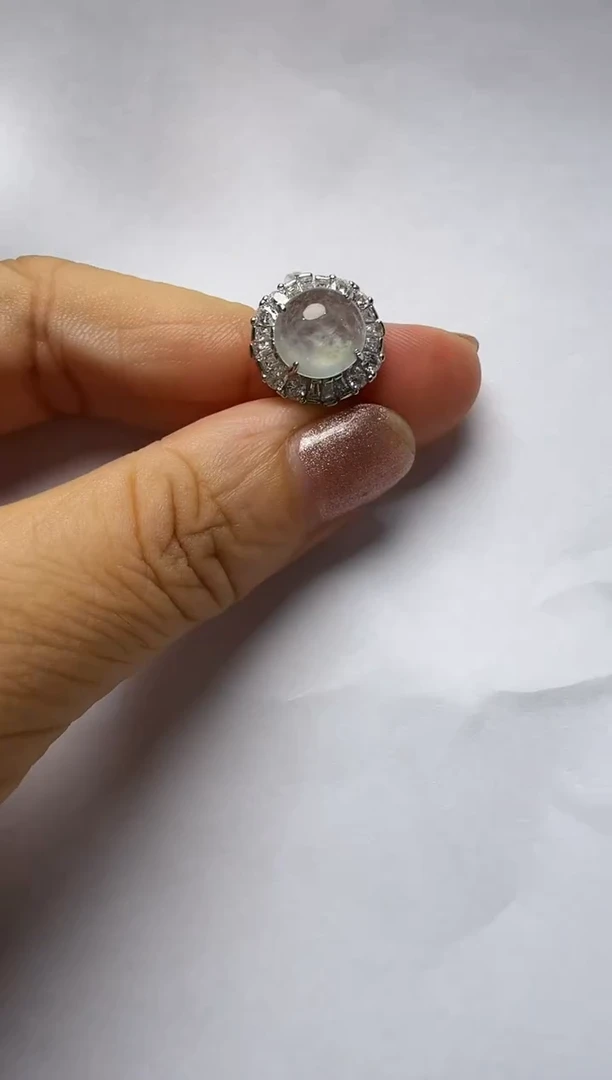 翡翠戒指银S925镶嵌925银镶缅甸A货翡翠戒指