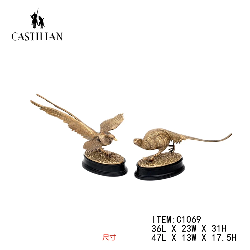 castilian/卡斯特兰桌面玄关禅意纯铜手工铜鸡摆件C1069-DR