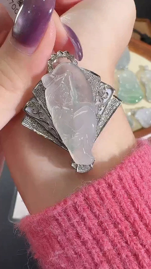 吊坠(不含链)18K金镶嵌翡翠【源头工厂】钻石镶嵌