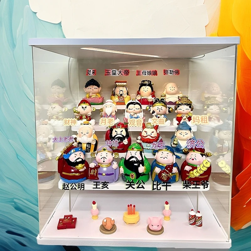 各路神仙财神小摆件，整套出售带灯展示柜，把好运财运带回家
