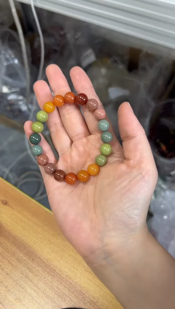 玛瑙/玉髓手链未镶嵌阿拉善彩虹玛瑙手串[858]