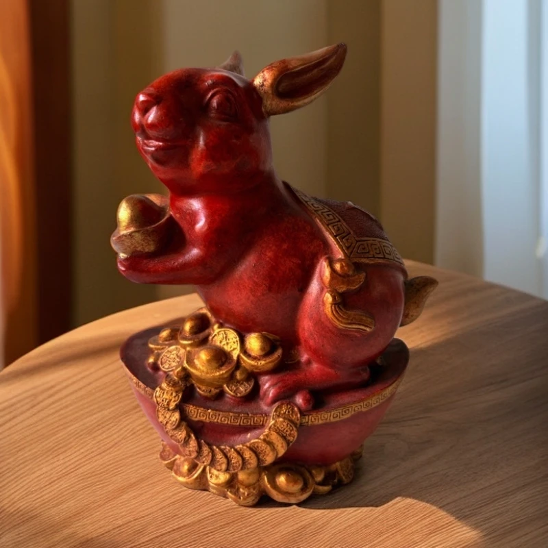 生肖兔手工陶瓷家居客厅装饰工艺品创意中式