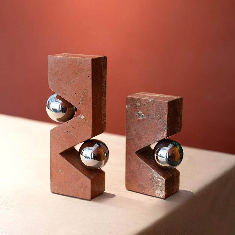 Dnnni轻奢圆球大理石摆件书靠样板间酒店别墅书房电视柜客厅装饰