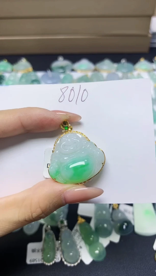 翡翠18K金镶嵌颈饰天然缅甸A货翡翠百元以上9元证书费自理