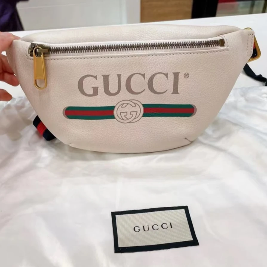 95新 GUCCI/古驰 经典红绿条纹小号腰包胸包