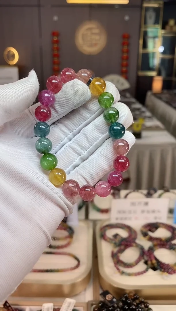 未镶嵌老矿碧玺彩虹单圈手串10mm+碧玺xion多样性发一条