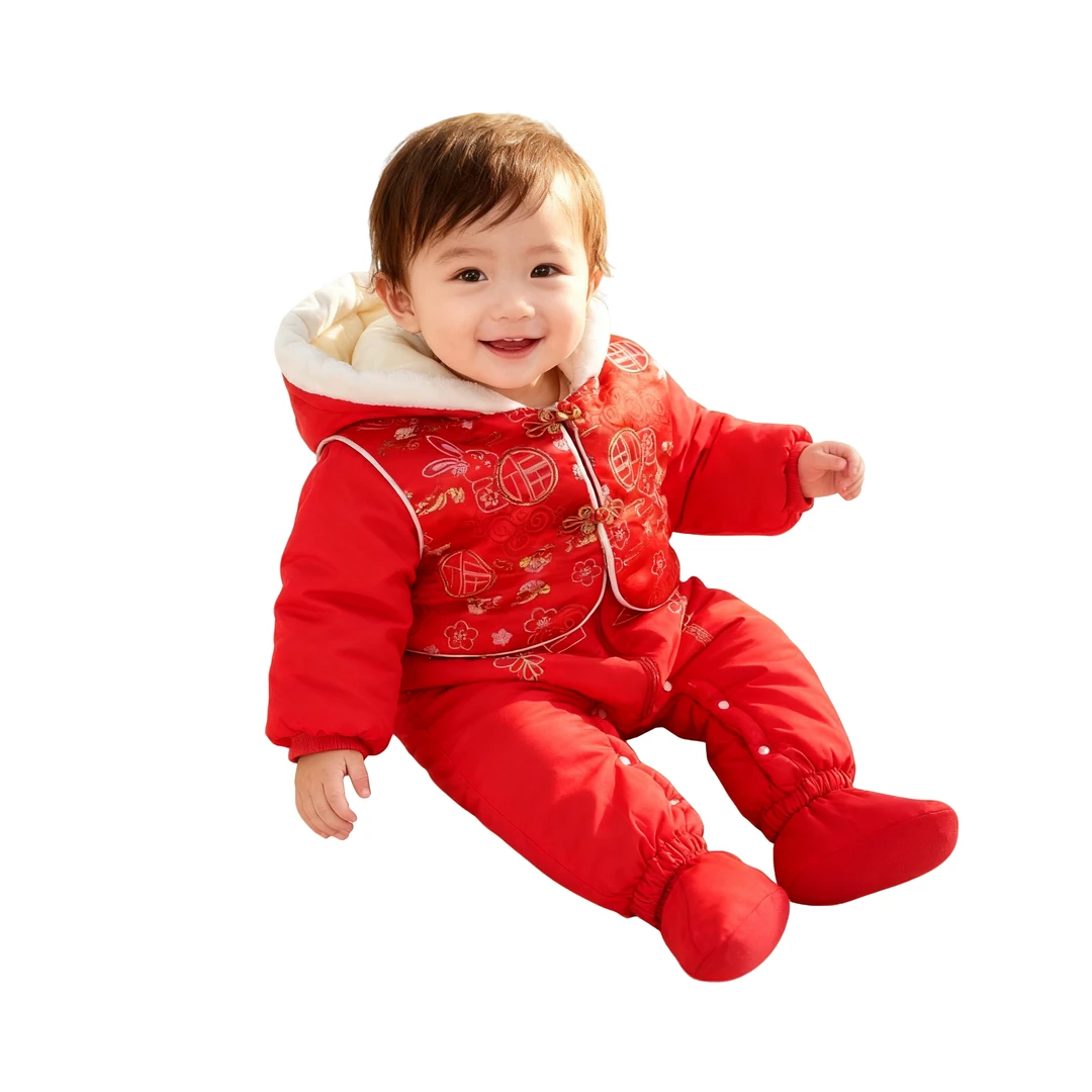 023氨棉300克福字兔子灵芝仙草祥云梅花扇子岁岁平安中华结拜年服