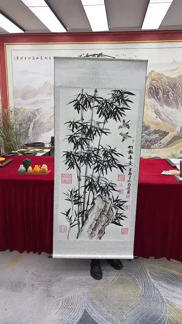 国画李朝运-竹报平安