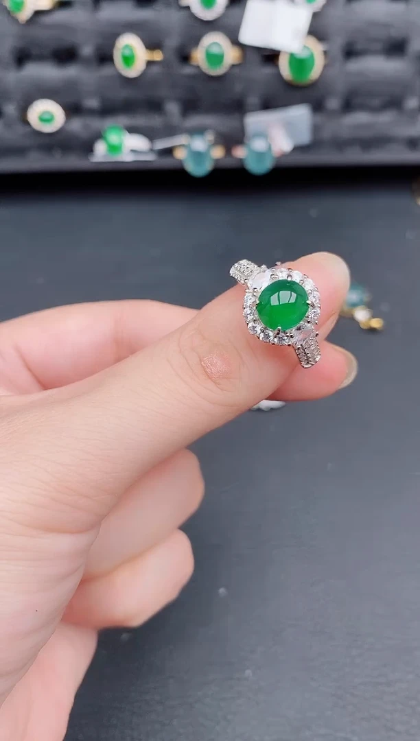 银S925镶嵌戒指翡翠天然a货翡翠348