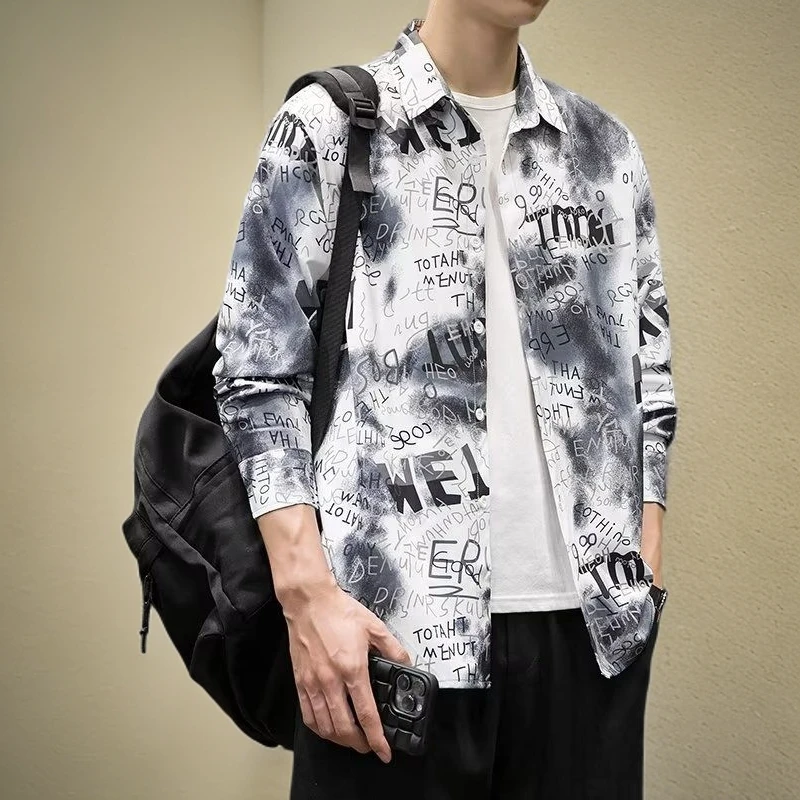 长袖衬衫男春秋季薄款宽松翻领休闲外套男士秋天男生衣服高级感