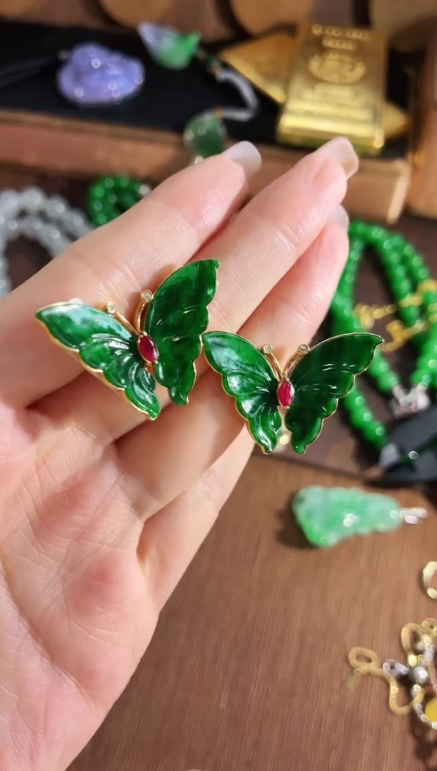 翡翠18K金镶嵌耳饰耳饰