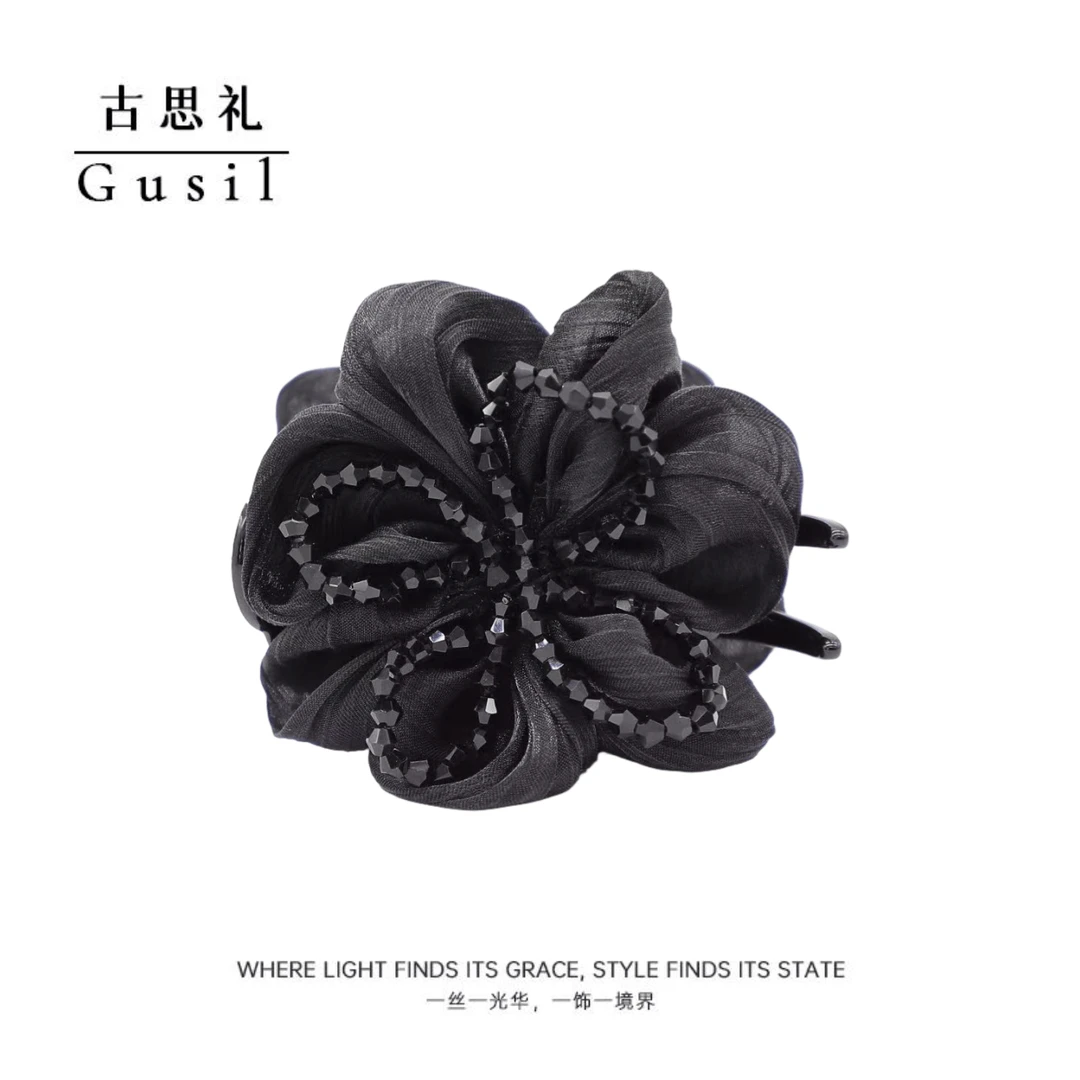 古思礼【四瓣花】韩系时尚黑色花朵新款马尾日常盘发丸子夹发夹