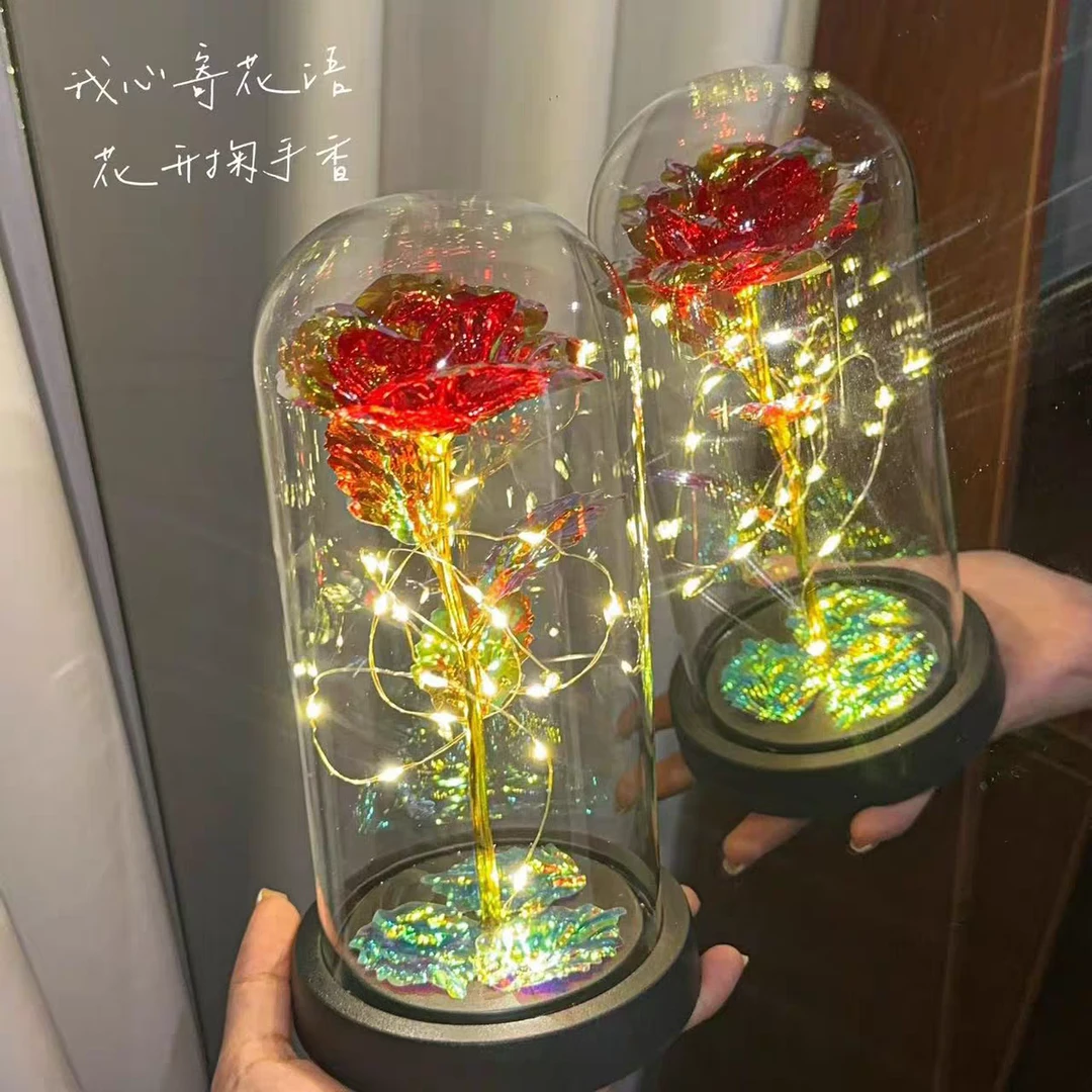 玫瑰花金箔花束摆件女友圣诞节送妈妈生日礼物创意永生花实用礼品