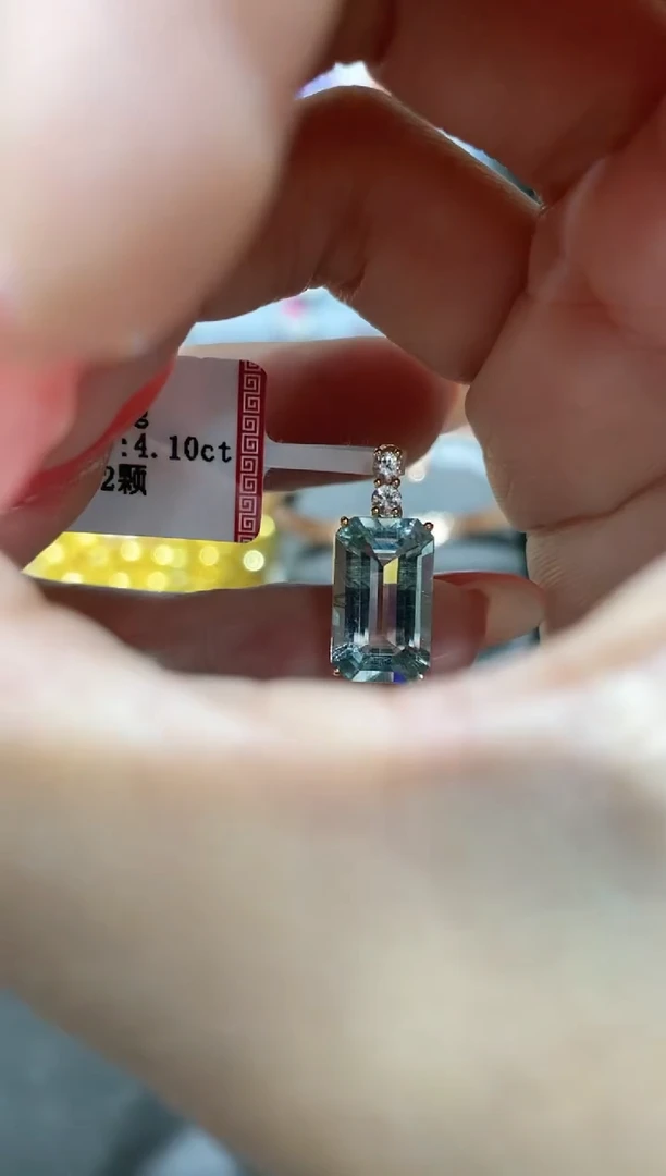 海蓝宝石吊坠(不含链)18K金镶嵌吊坠