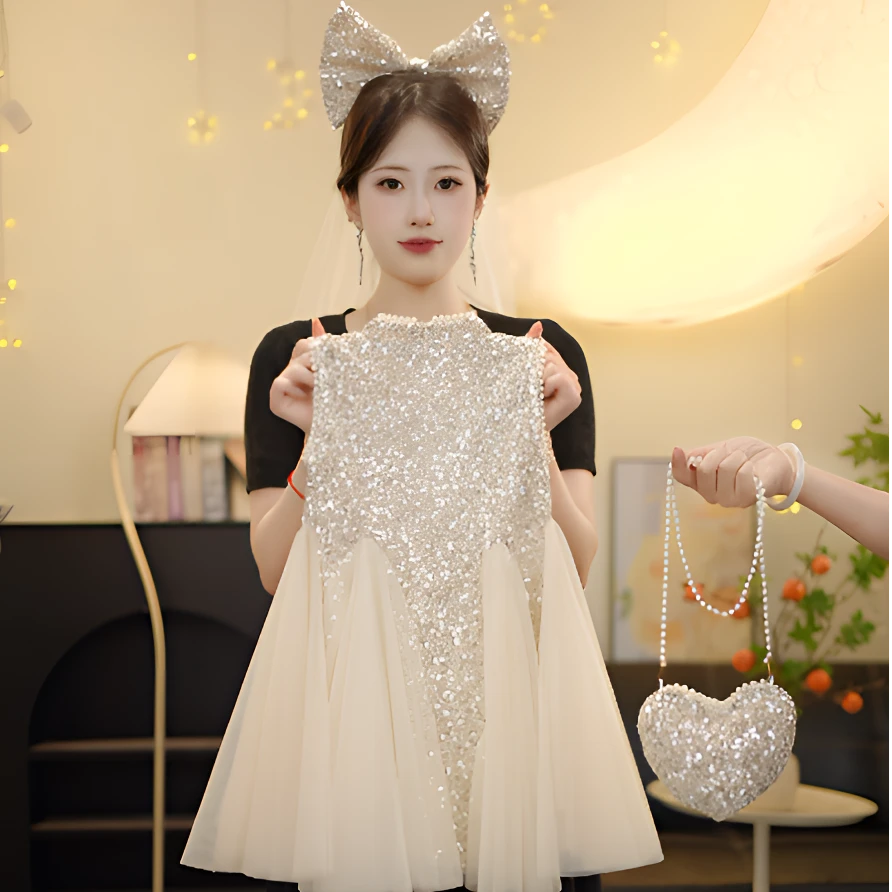 【YT云纱仙裙】女童2025轻奢亮银宴会礼服裙夏季新款立体连衣裙洋气