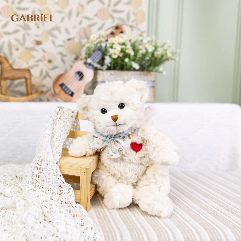 Gabriel/伽百利卷毛领结爱心小熊毛绒玩具手工柔软生日礼物陪伴