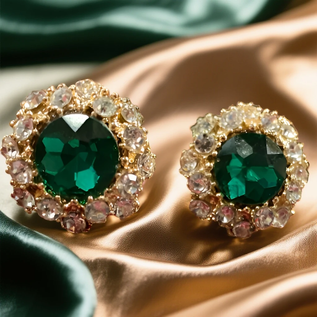 锌合金耳饰 大气轻奢宝绿星环耳饰复古民族风妈妈饰品耳钉气质