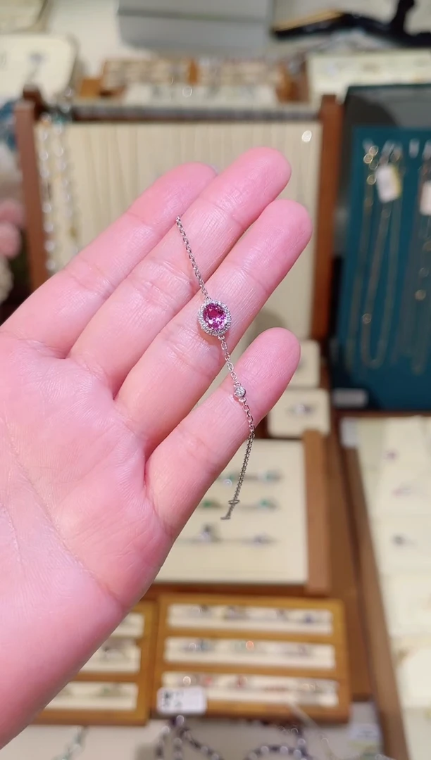 手链彩色蓝宝石18K金镶嵌1.03ct粉蓝宝钻石手链