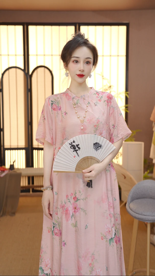 2025新中式改良中式斜襟春夏季女装宽松连衣裙FB2505194