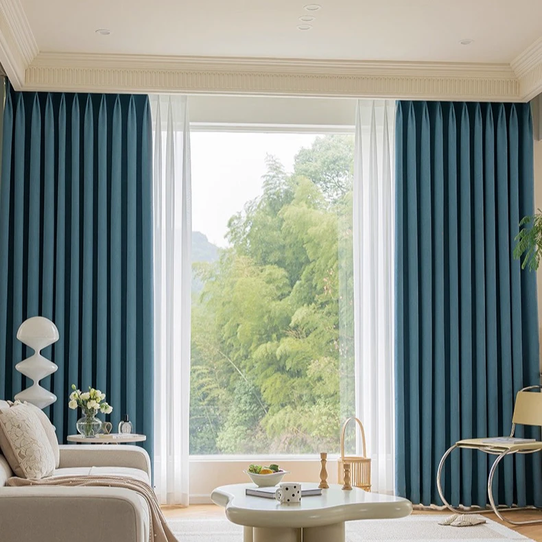 提花雪尼深蓝色窗帘 卧室窗帘遮光加厚雪尼尔2025新款