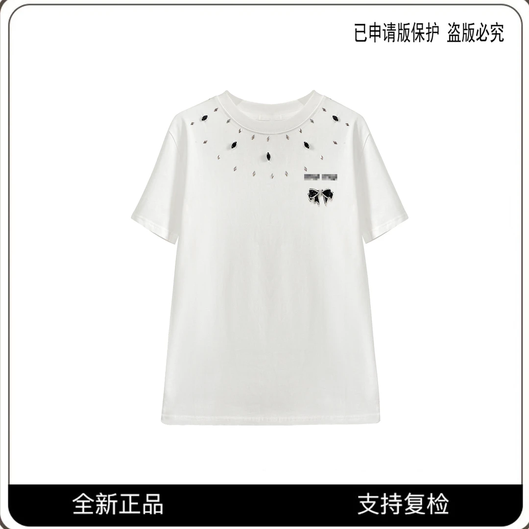 25002#CSIN轻奢简约休闲镶钻短袖T恤2025春夏显瘦百搭个性上衣