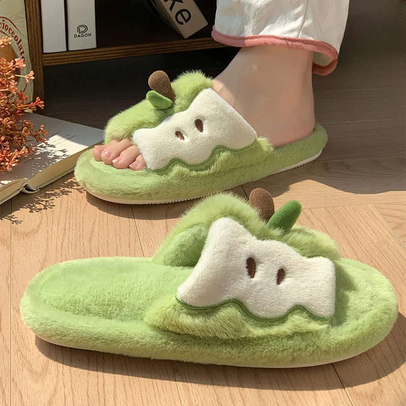 踩屎感棉拖鞋女款2025年新款室内家居用毛绒可爱苹果防滑保暖棉拖