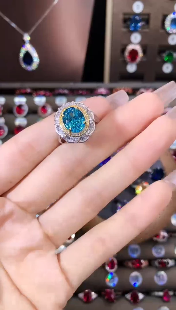 无925银帕拉蓝绿色鸟巢切戒指