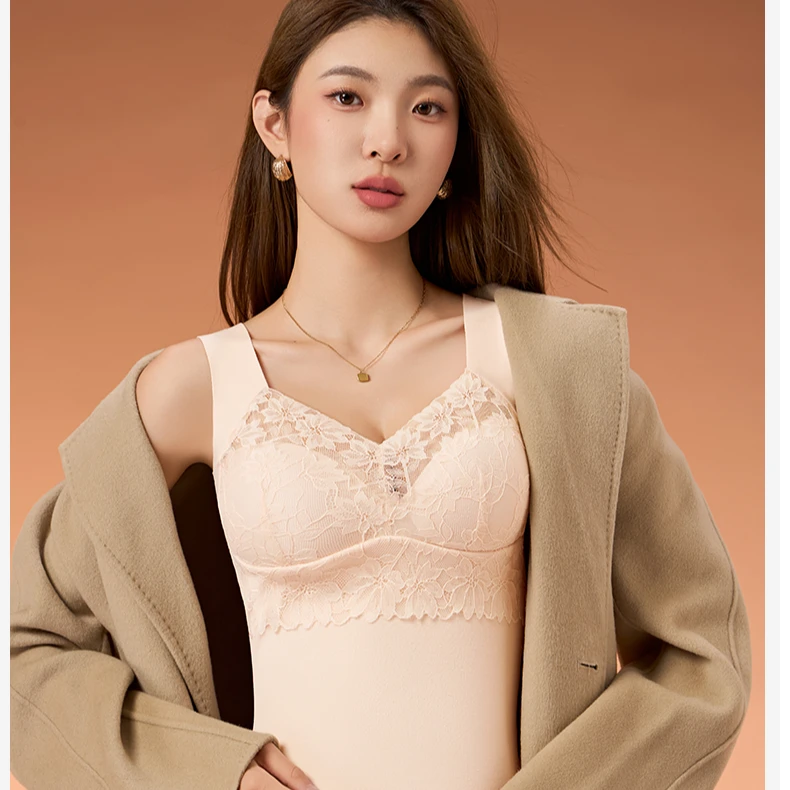女款蕾丝自带胸垫磨毛保暖蕾丝背心M02 [5]