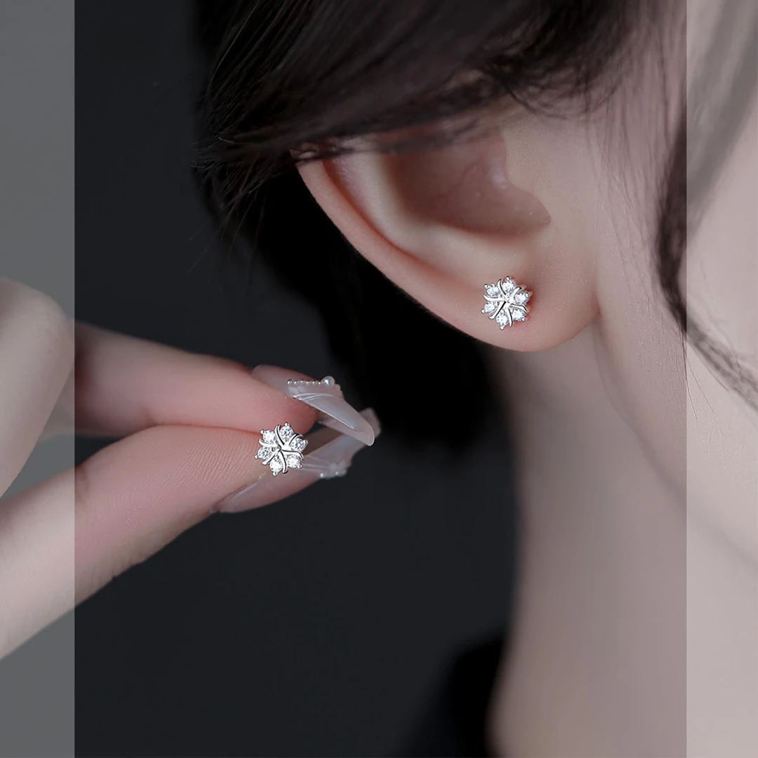 OLOIU 925银耳饰 雪花耳钉女2025新款独特耳环简约小众设计感耳饰