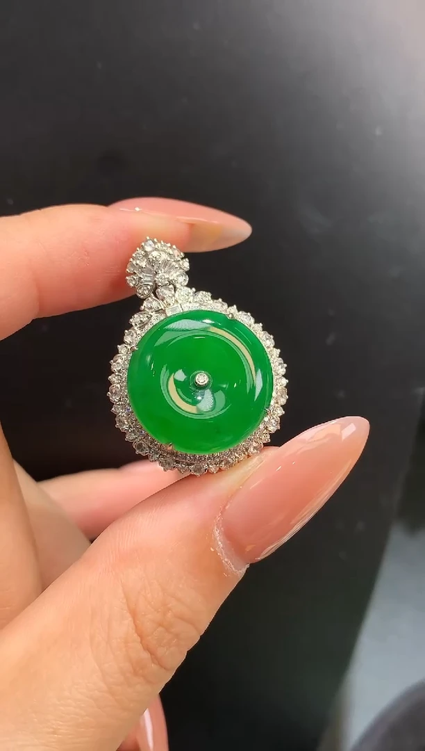 18K金镶嵌定制翡翠平安扣（买断不退不换）