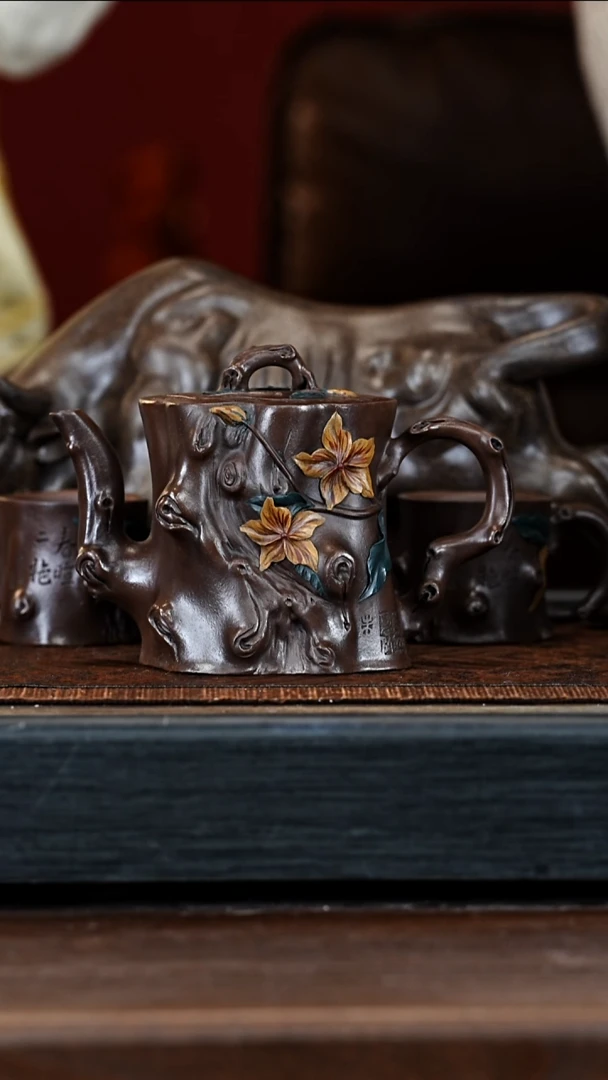 宜兴紫砂ZCP 甲紫泥 紫荆花梅桩套组 400cc