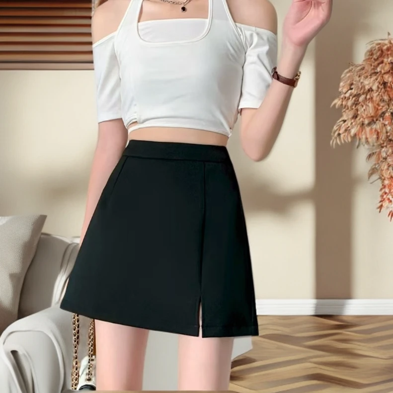 新款短裙高腰O型半身裙A字裤裙包臀裙时尚2025夏季高质感穿搭薄款