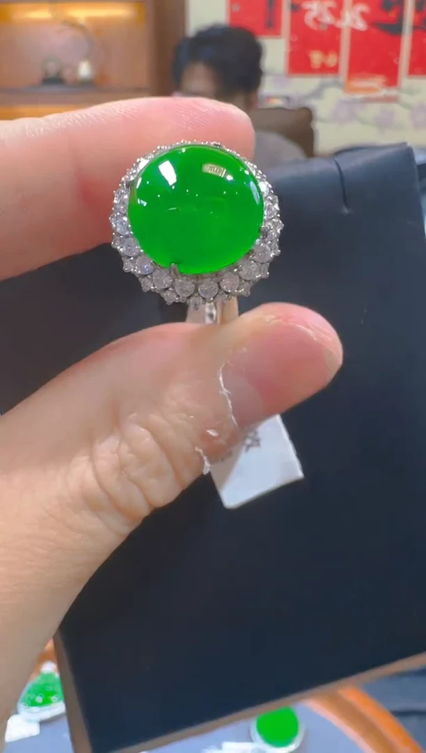 翡翠戒指银S925镶嵌天然A货翡翠