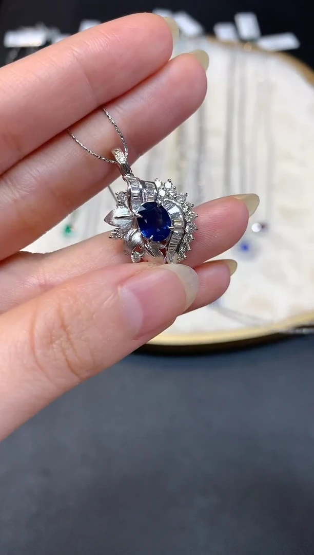 铂Pt850镶嵌吊坠定制蓝宝石W515|9800