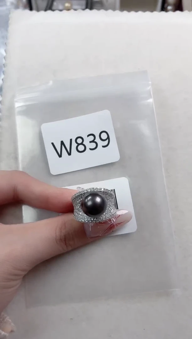 银S925镶嵌戒指海水珍珠W839