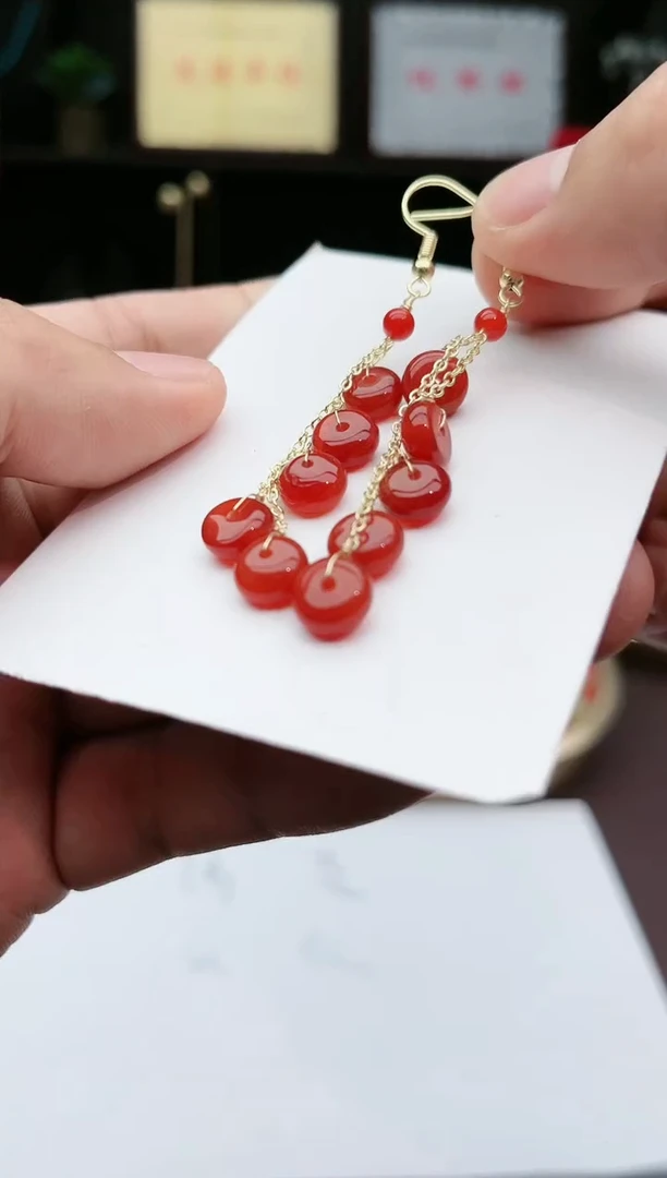 【闪购商品】南红玛瑙耳饰银S925镶嵌208000