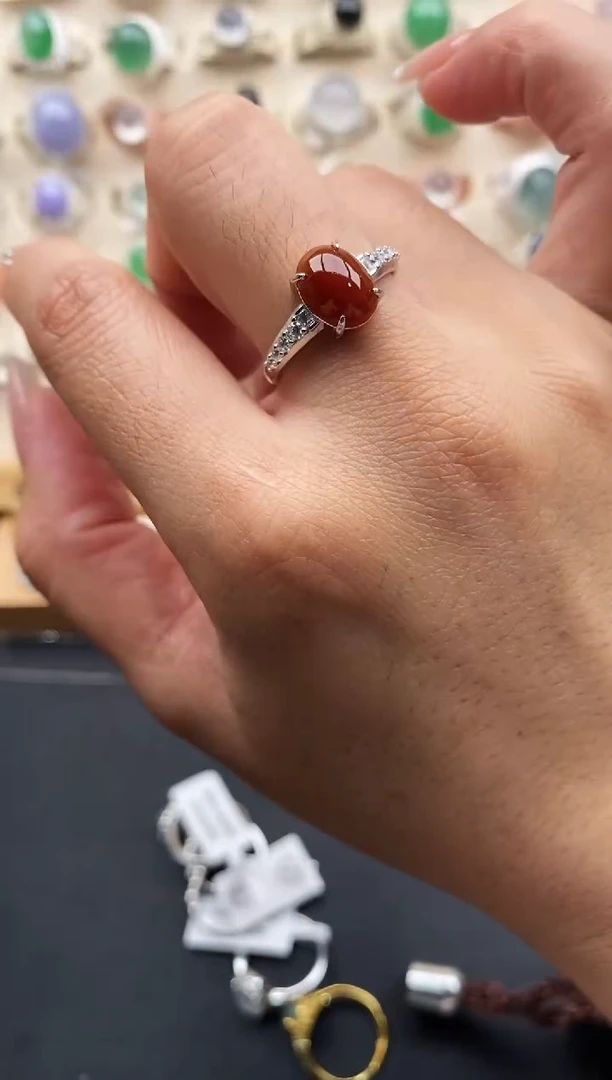 银S925镶嵌戒指翡翠缅甸天然A货翡翠11  4-5